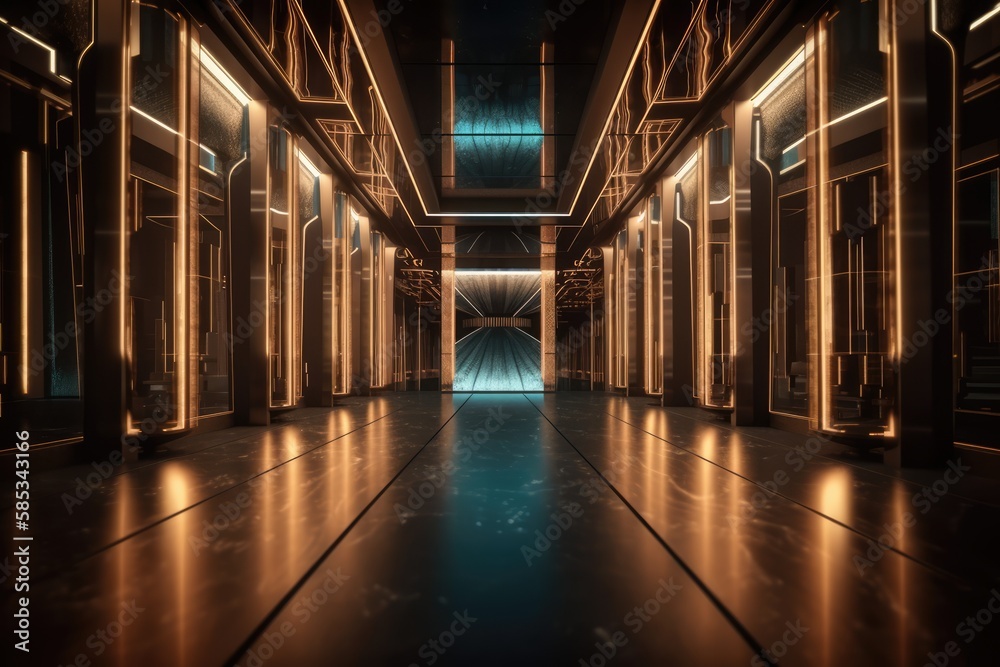 Futuristic corridor or hallway background, made with generative ai