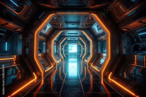 Fototapeta Naklejka Na Ścianę i Meble -  Scifi futuristic corridor made with generative ai