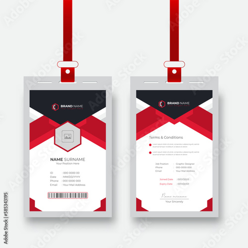 Abstract Modern and colorful company employee id card template. red style office staff identity card template design