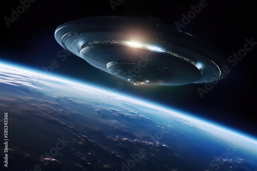 фотография Big ufo mothership in orbit above earth