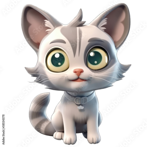 Cat, cute 3d cartoon kitten isolated on transparent background (generative ai) © AstralAngel