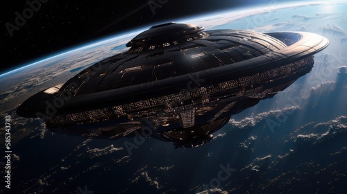 Fototapeta Naklejka Na Ścianę i Meble -  Big spaceship in space, made with generative ai