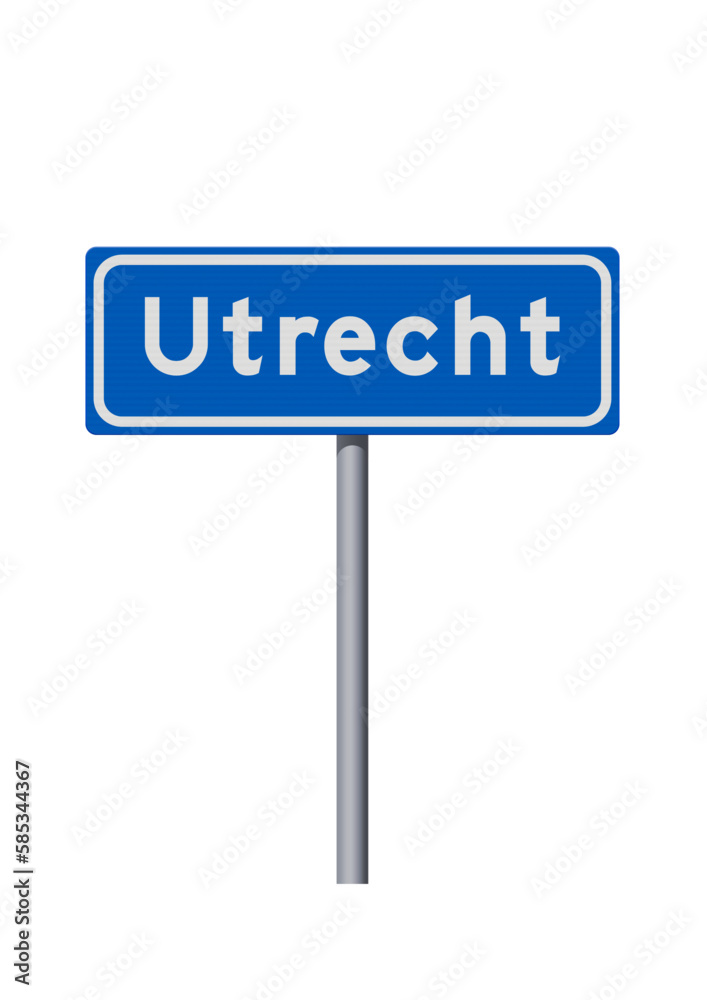 Vector illustration of the City of Utrecht (Netherlands) entrance blue road sign on metallic pole Vector illustration of the City of Utrecht (Netherlands) entrance blue road sign on metallic pole
