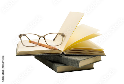 Принти на полотні open book and glasses and pencil isolated in png format , knowledge and educatio