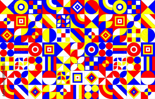 Abstract Pattern Geometric Shapes Background Vibration Blue Red Yellow White