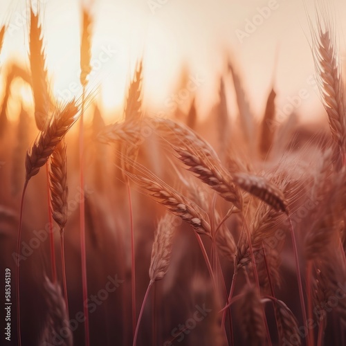 The perfect blend of minimalism and drama  this ultrarealistic upclose photo of wheat with soft sunset colors in boho style is a stunning creation of Generative AI.
