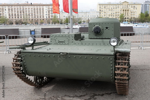 Light amphibious tank model 1935 T-38 at the exhibition of military equipment in the Central Park of Culture and Recreation. M. Gorky of Moscow       photo