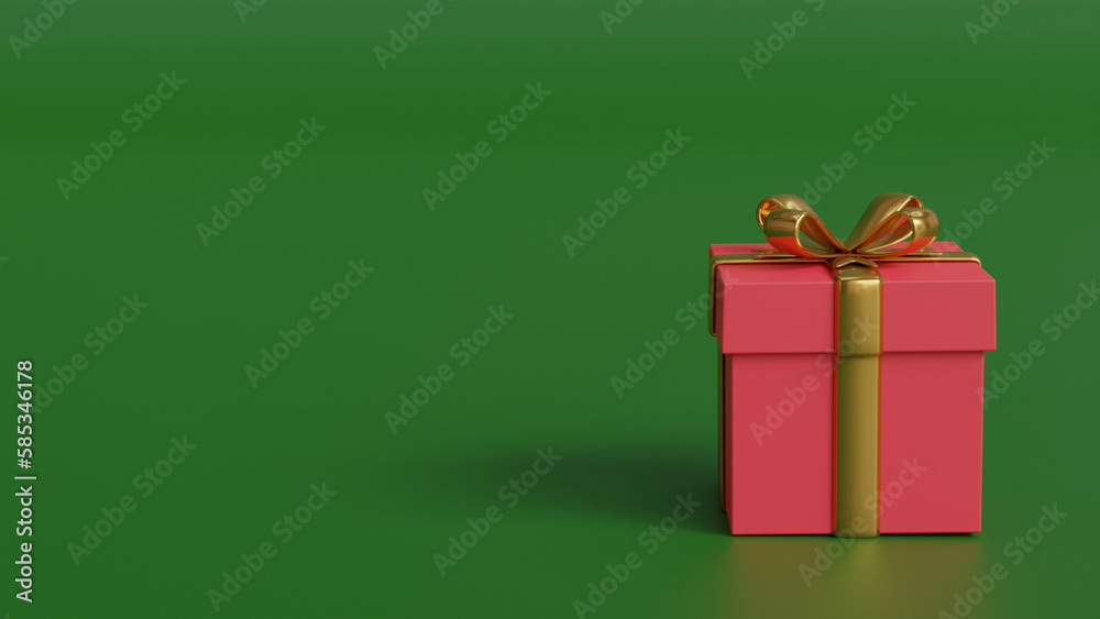 Red gift box for Christmas, copy space.3D rendering Red gift box for Christmas, copy space.3D rendering