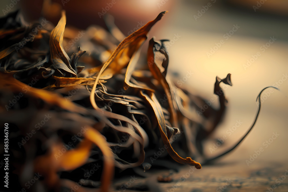Traditional Chinese black tea, Puer tea, macro, close-up, Generative AI