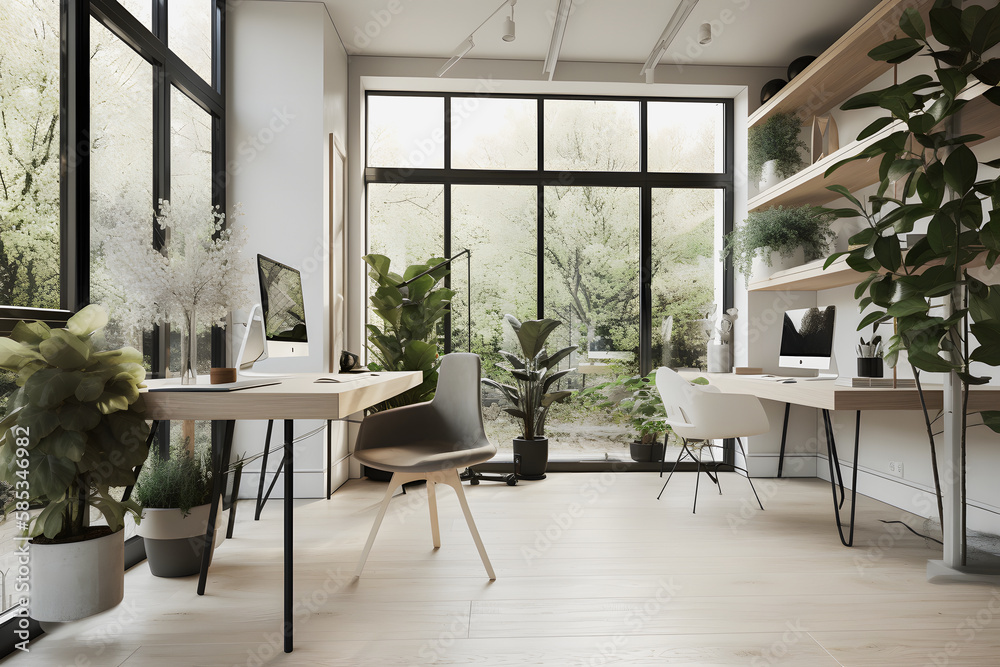 Modernist Home Office Interior Design with Natural Light, Plants, and ...
