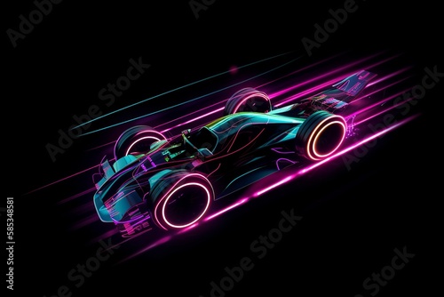 Racing car on a dark background, racing, car, dark, color, background, light, design, generative ai
