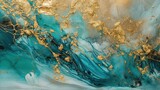 A Minimalistic Abstract Texture of Turquoise and Gold Paint. Generative AI