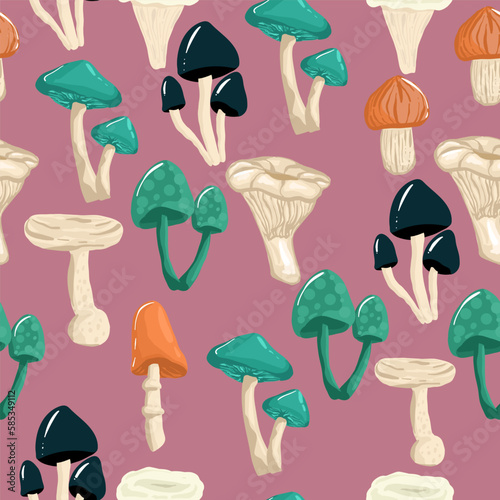 mushrooms with white dots on green background, Colorful background for printing brochure, poster, card, print, textile,magazines, sport wear. geometric Modern trendy design