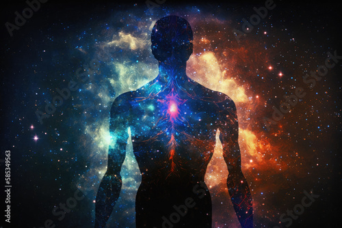 Сyber space concept of glowing astral body silhouette neural network AI generated art