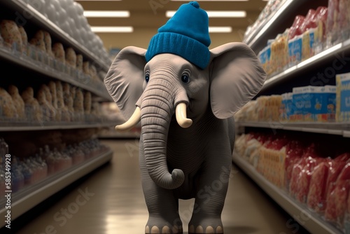 Elephant shopping in a supermarket IA