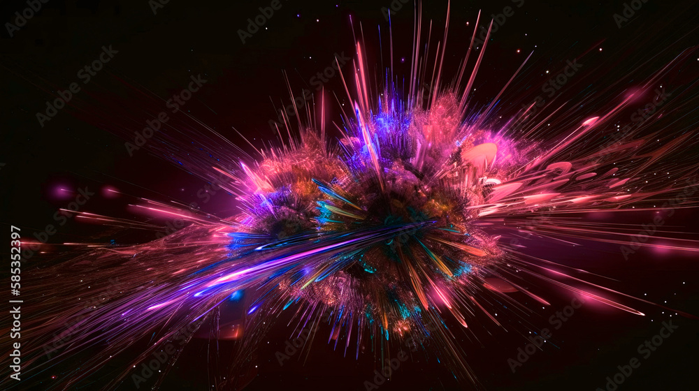Obraz premium Abstract complex colorful fiber flash light, light, dark, red, black, blue, colorful, color, paint, rainbow, gradient, glow, rays, shining, vector, circuit, cyberspace, particles, energy