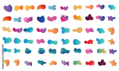 60 Fluid vector illustration set. Modern vector color liquid with random shapes.  Abstract blob shape elements with flat style design.