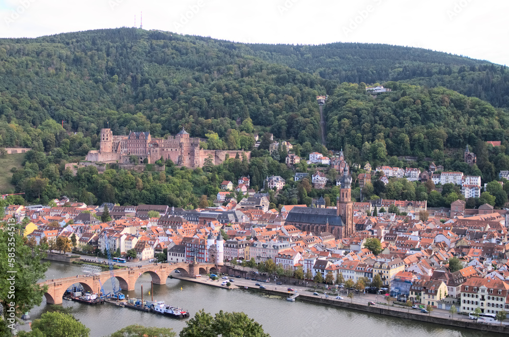 view or old Heidelberg castle and bridge 