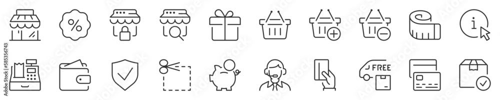 E-commerce and shopping thin line icon set 2 of 3. Symbol collection in ...