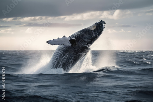 whale jumping out of ocean water, generative AI © Kien