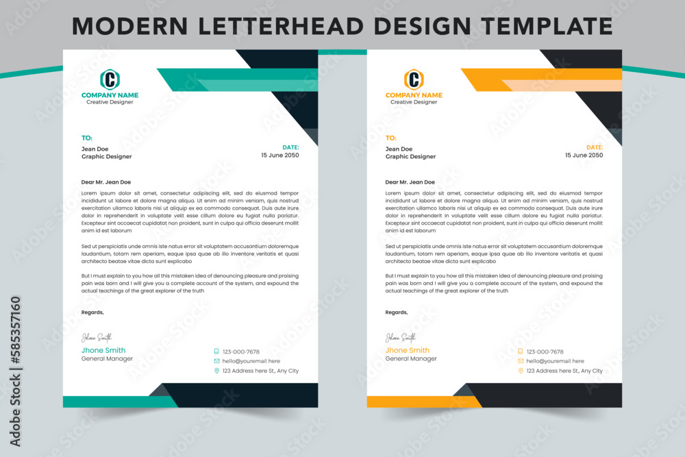 Professional corporate company business letterhead template design with 2 color variation