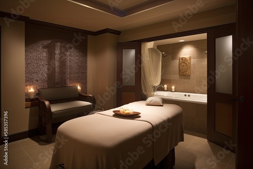 luxury spa with private treatment room for massages and other body treatments, as well as amenities such as saunas, steam rooms - Generative AI