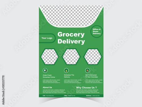 Grocery Delivery flyer Design. Food Flyer Template, fresh groceries. Grocery store, Shopping, Supermarket, Ordering, Fresh food, Home delivery, template for Grocery store, Online And Offline Marke