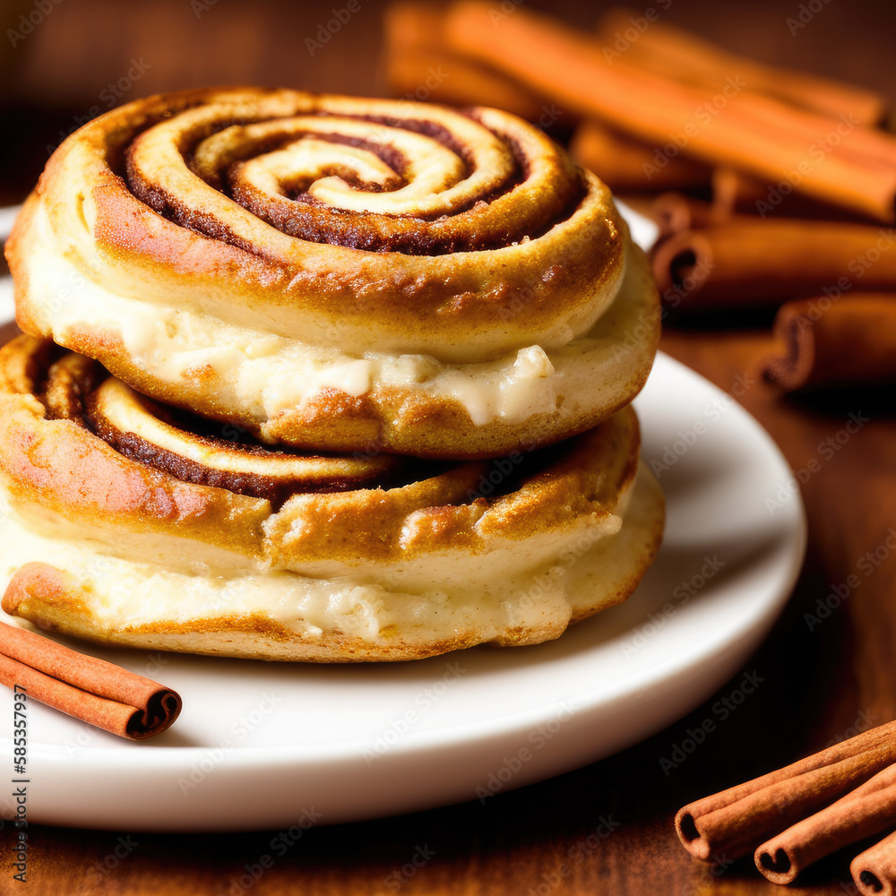 Cinnamon roll on a table Cinnamon roll on a table