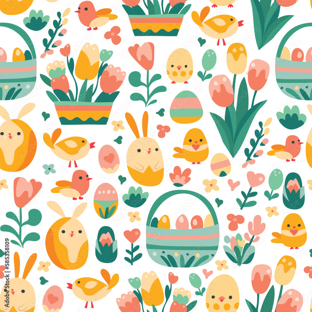 Retro Whimsical Easter Seamless Pattern Background