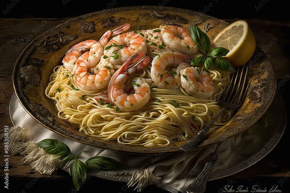 Shrimp Scampi A classic Italian dish made with shrimp , generative
