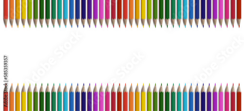 Color pencils vector realistic border. Row of crayons for drawing album, school supplies, education diploma, kindergarden kids drawing frame.