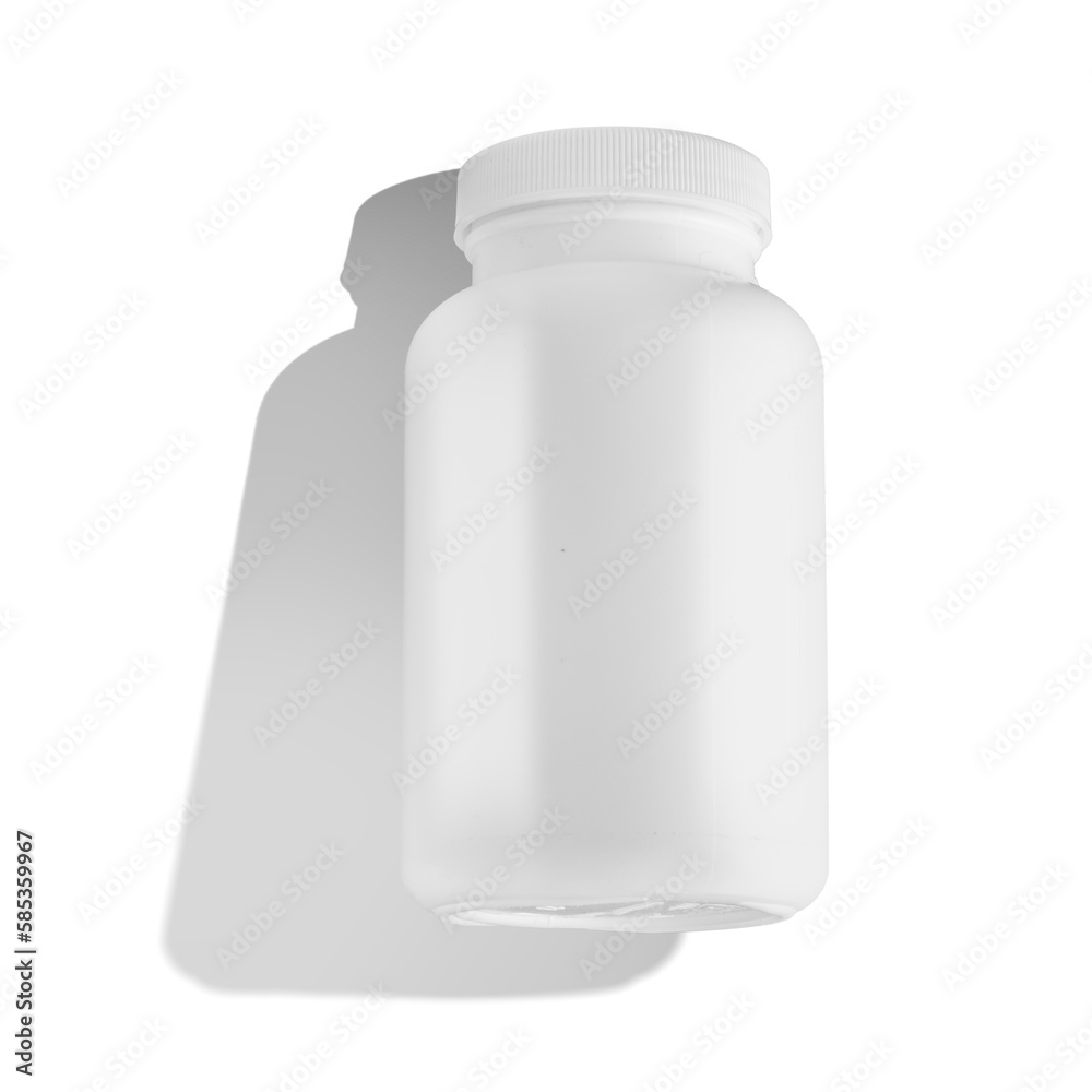 Biała butelka na lekarstwa,  z cieniem, na białym tle - obrazy, fototapety, plakaty 