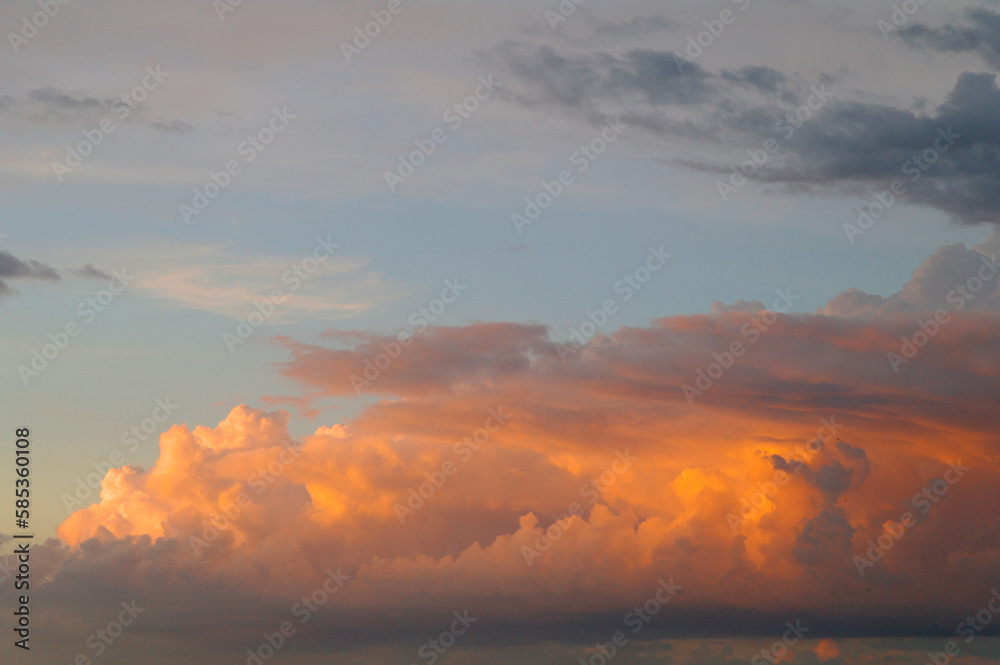 Fantastic colorful sunrise with cloudy sky. Image template of textured sky. Scenic image of dramatic light in summer weather.