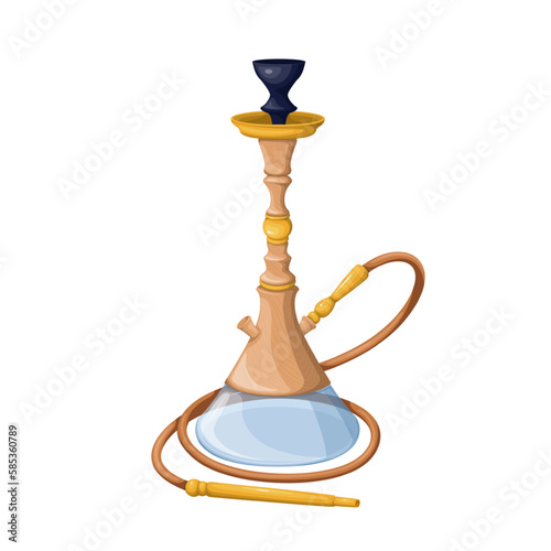 Hookah vector illustration. Cartoon isolated hooka calabash with long pipe and glass bowl for water to smoke aroma tobacco, shisha or cannabis, traditional nargile accessory for smoking in lounge bar