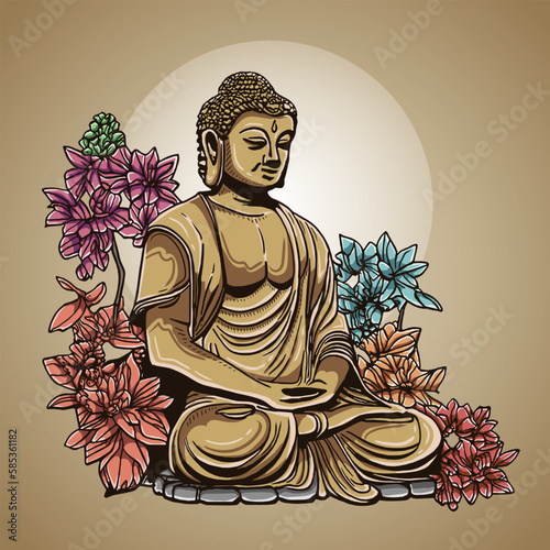 Buddha Purnima With Flower Vector Illustration Artwork (ID: 585361182)