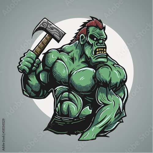 Green Gorilla Zombie Vector Illustration (ID: 585361329)