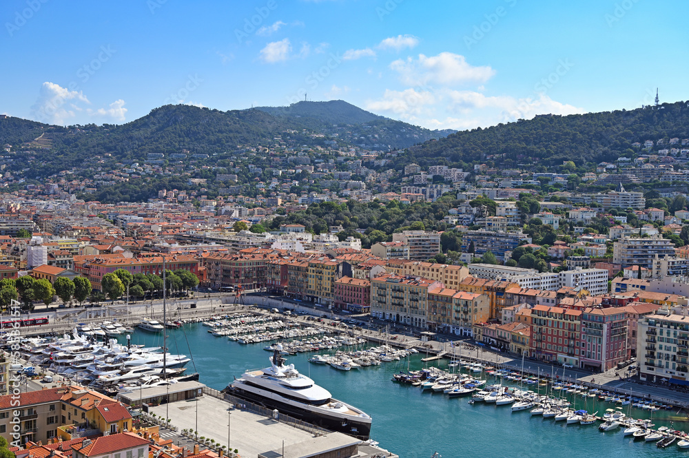 Port with yachts and sailboats in Nice France summer season