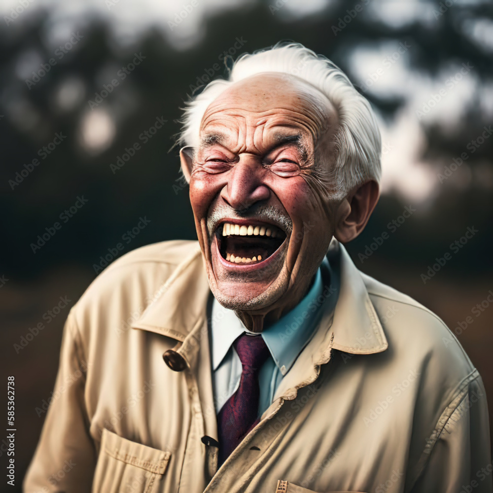 Portrait of funny loving grandfather laughing out loud. Old man, older, grandpa. Concept old people and happiness smiling. generative ai
