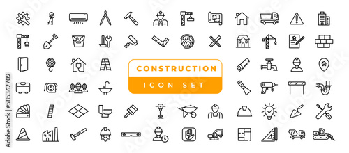 Outline web icons set - construction, home repair tools. Thin line web icons collection.