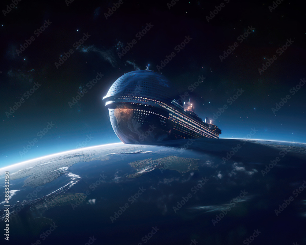 Journey around the world in the beautiful large luxury cruise ship. World tourism travel summer holidays vacation holidays. AI generated illustration. Journey around the world in the beautiful large luxury cruise ship. World tourism travel summer holidays vacation holidays. AI generated illustration.