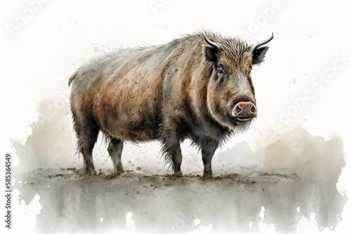 Boar portrait - watercolor style - Generative AI
