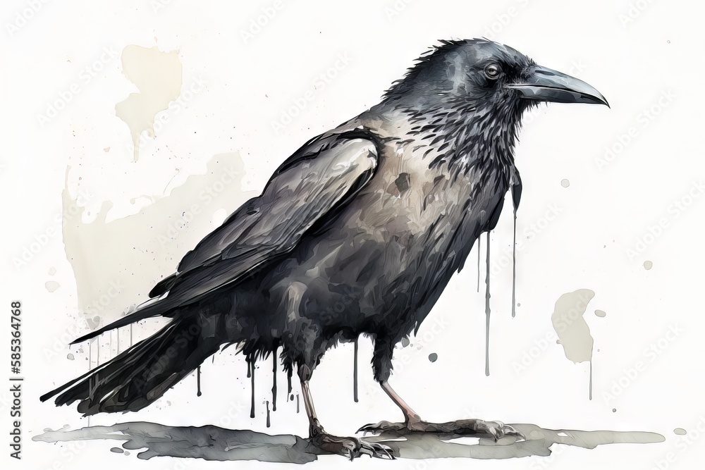 Fototapeta premium Crow portrait in watercolor style - Generative AI