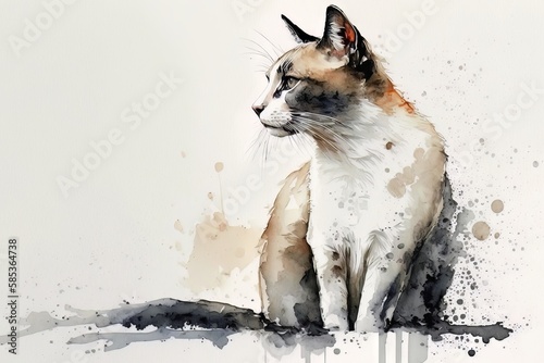 Cat portrait -sitting - watercolor style - Generative AI