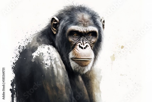 Chimpanzee portrait - watercolor style - Generative AI