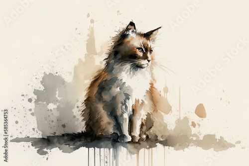 Cat portrait in watercolor style - Generative AI