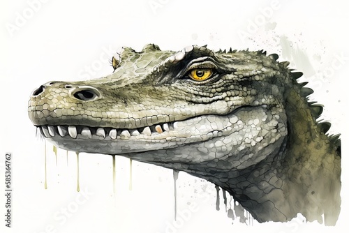 Crocodile portrait - watercolor style - Generative AI