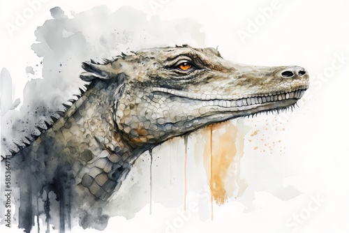 Crocodile portrait in watercolor style - Generative AI