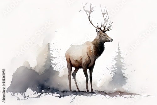 Elk portrait in watercolor style - Generative AI