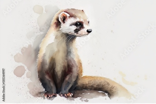 Ferret portrait - watercolor style - Generative AI
