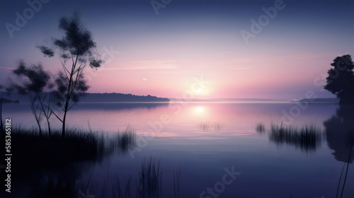 relaxing calm morning water landscape in pink  made with generative ai